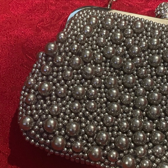 Gorgeous Silver Full Silver Beaded Mini Evening Bridal Handbag Purse - Picture 2 of 8